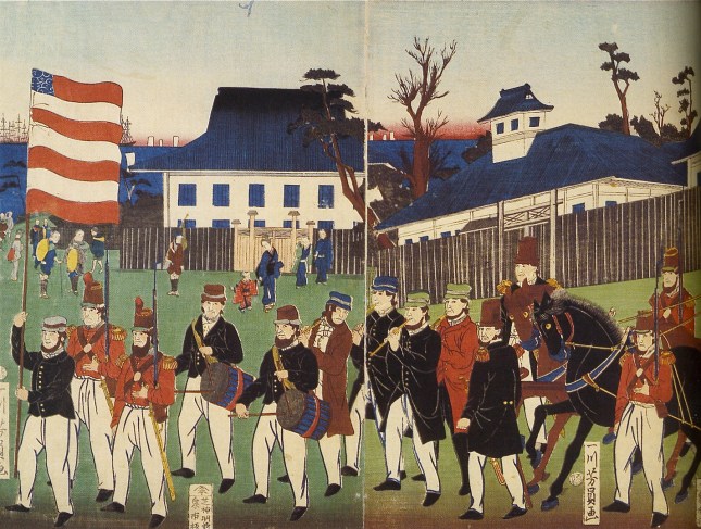 Procession of Foreigners at Yokohama (detail),1861;Yoshikazu, (fl. ca. 1850-70). courtesy, The Stuart Jackson Gallery, Toronto.