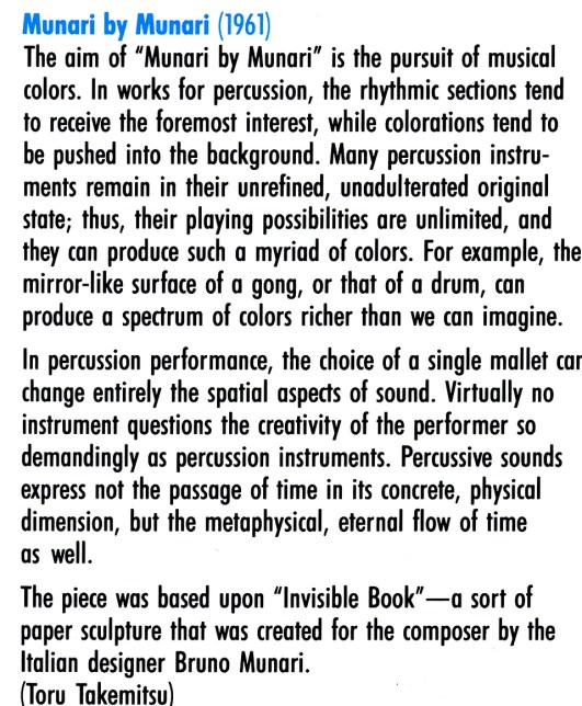 Munari By Munari, program note.