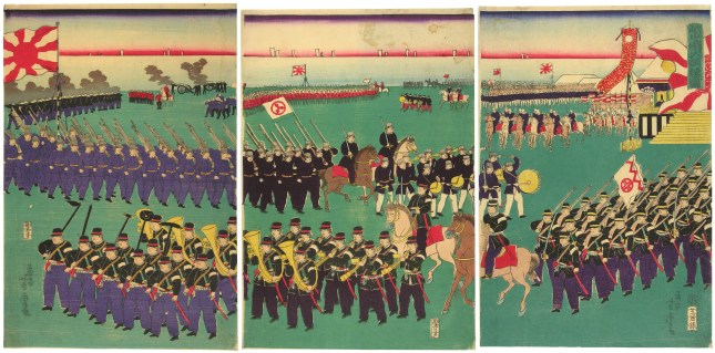 Troops on Parade, 1870: Mosai Yoshitora (c.w.1840-1870). collection, R.E..