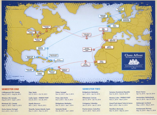 The map of Lucie's voyages.