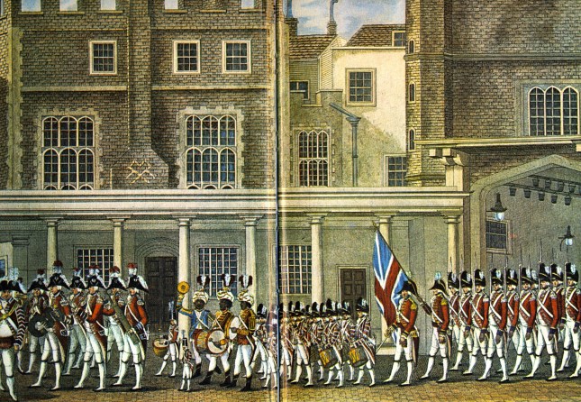 British Band in St. James courtyard. c. 1790.
