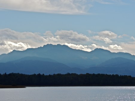 Lake Chiemsee and the Bavarian Alps from the deck of the boat to Herrenchiemsee.