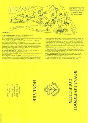 Royal Livrpool Golf Clup score card. The links truly begin at the 9th hole